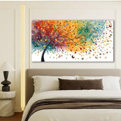 Trogonup Colorful Tree of Life Wall Art for Living Room Butterfly Plant Lands…