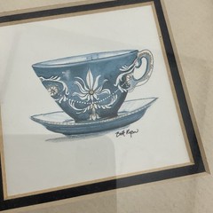Vintage Set of 2 Gold Plastic Frames English Tea Cups Prints Dillards 6×6″