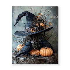Haunted House Canvas Wall Art Framed Spooky Witchcraft Cottage Horror Picture