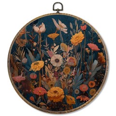 Vintage Floral Round Wall Art Decor Framed, Cottagecore Floral Botanical Canv…