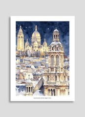 Set of 2 Paris Sacre Coeur Montmartre Louvre Museum Watercolor Art Print 12X16″