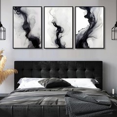 3 Pcs Black And White Simple Abstract Canvas Wall Art Black and gray Minimali
