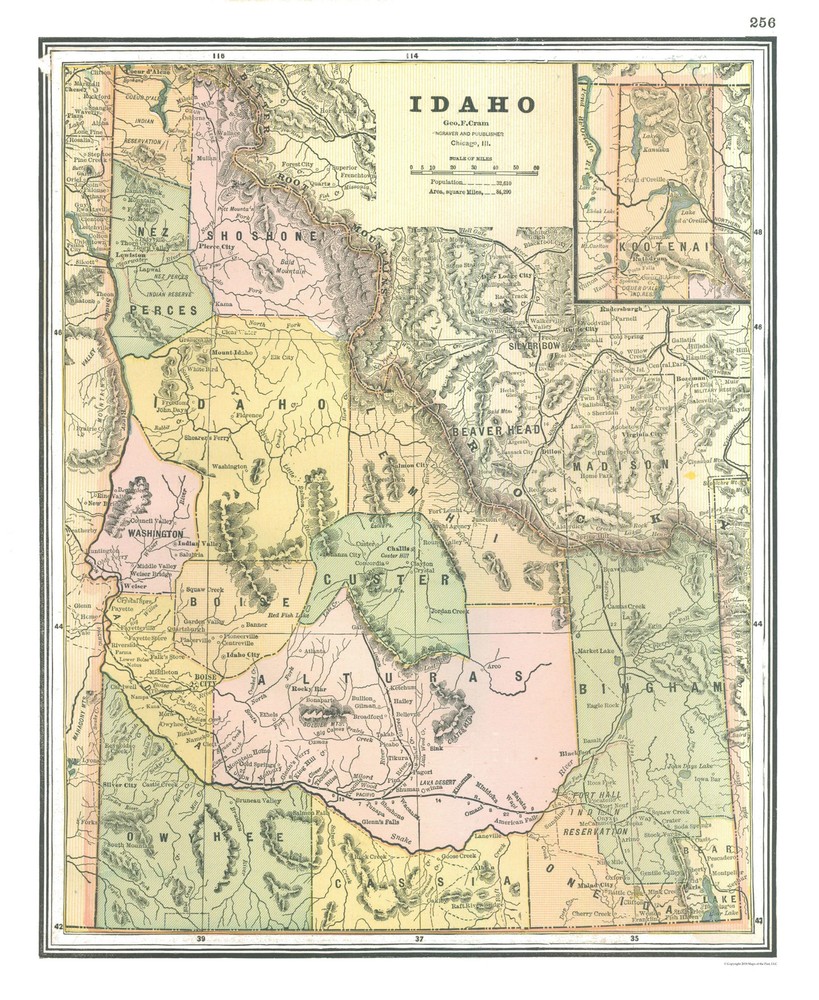 Historic State Map – Idaho – Johnson 1888 – Vintage Wall Art