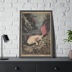 RETRO AXOLOTL Wall Art Print, SALAMANDER Flower Poster, Amphibian Animal Decor