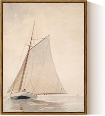 Framed Canvas Wall Art, Classical Coastal Wall Decor White Sailboat Seascape Art