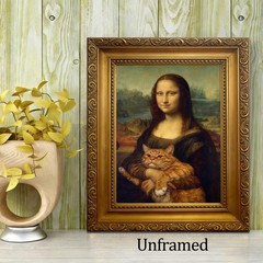 Funny Mona Lisa Cat Wall Art, Vintage Renaissance Mona Lisa Holding Orange Ta…