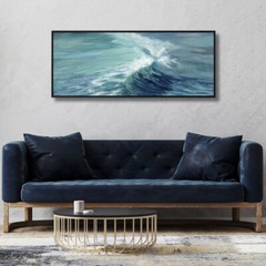 Aquamarine Wave Framed Canvas Wall Art | 40×20 Inches