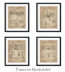 4 Wright Brothers Patent Print 8″x10″ Gift for Aviation Lovers Airplane Wall Art