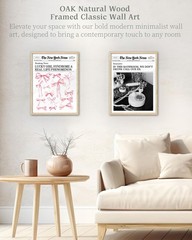 Natural OAK Wood Trendy Retro Newspaper Framed Wall Art, 12×16 in Pink Bow Ba…