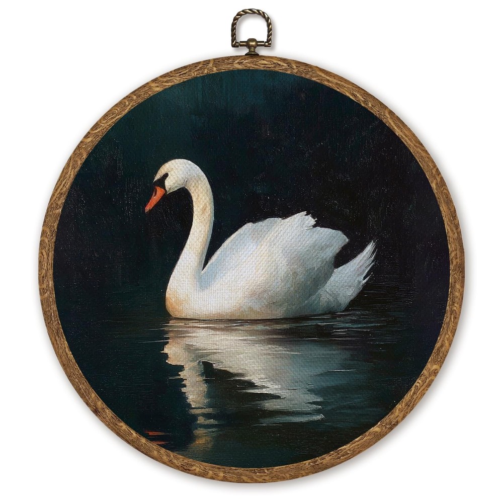 Vintage Swan Wall Art, Retro Animal Linen Matte Finish Print,Farmhouse Swans …