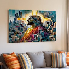Abstract geometric cityscape with halo figure modern art canvas wall decor print