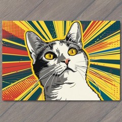 Art Print Cat Pop Art Halftone Cartoon Bright Colorful Fun Cute Colors Happy
