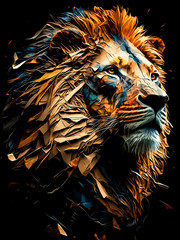 Mixed Media Lion Canvas Wall Art Hand Painted Finish Animal Decor