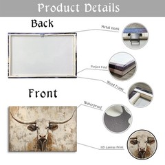 Cow Canvas Wall Art Farmhouse Animal Picture Longhorn Cow Painting Vintage Pr…