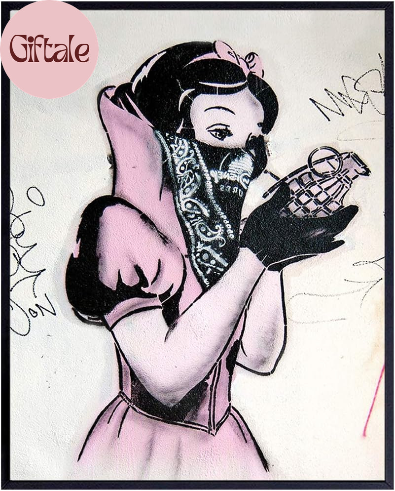 Banksy Poster – 8X10 Funny Gangster Snow White Hand Grenade – Urban Graffiti Wal