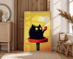 Funny Black Cat Art Print Whimsical Playful Pet Poster Cat Lover Gift Decor