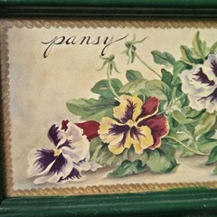 Floral Botanical Framed Art Green Frame Pansy Hydrangea Pair Cottage Farmhouse