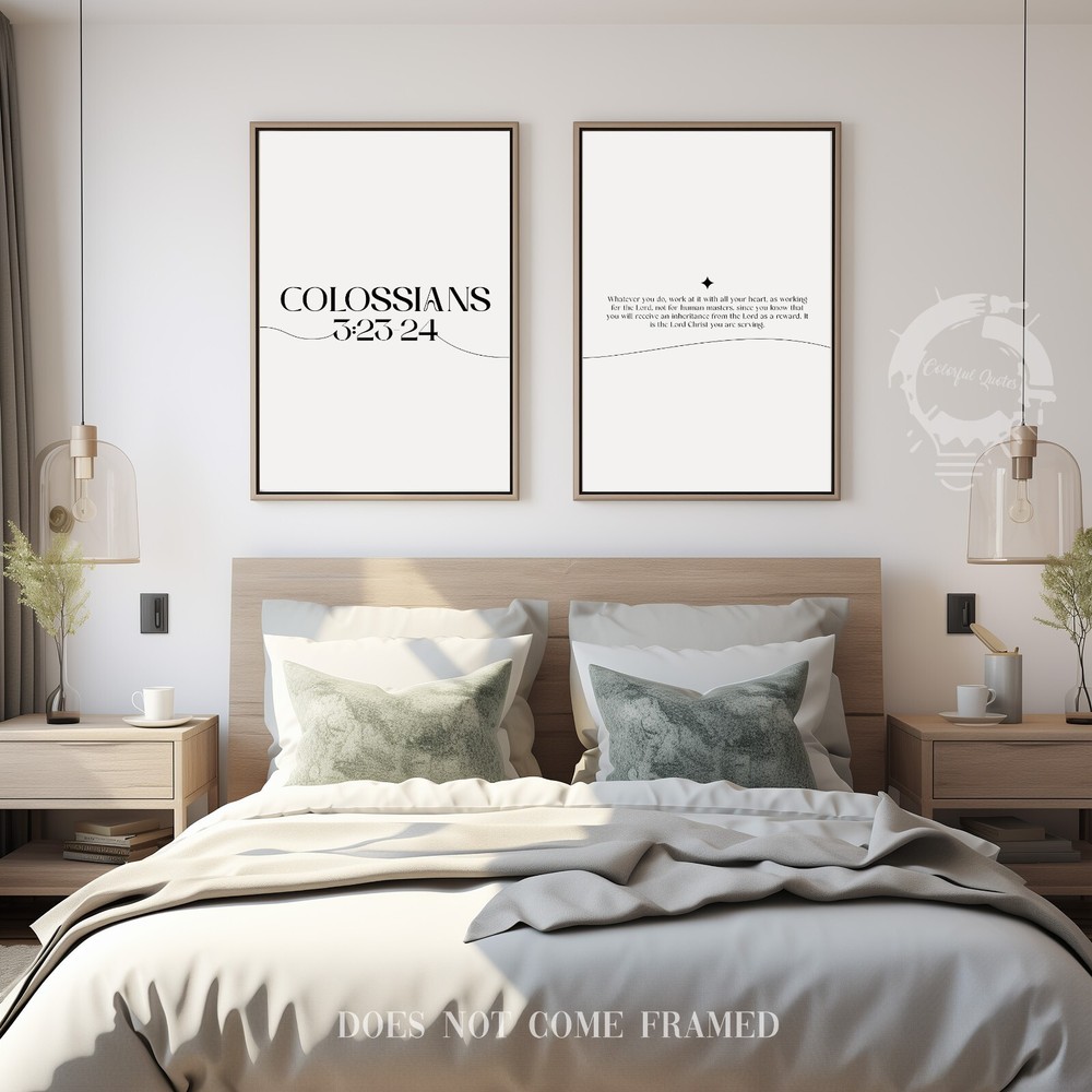 Colossians 3:23-24, Bible Verse Quote, Set of 2 Poster Prints, Home Wall Décor