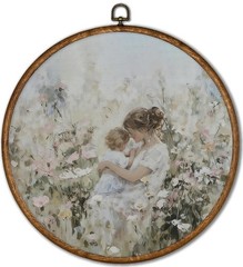 Vintage Mother & Child Round Wall Art Framed, Wildflower Meadow Nursery Wall …