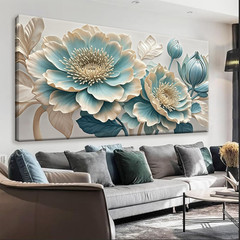 Blue and White Floral Canvas Wall Art – Ready to Hang 20″ x 40″ Decor