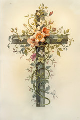 Christian Cross Floral Vintage 4×6 Photo Print Religious Wall Art Decor Desk Art