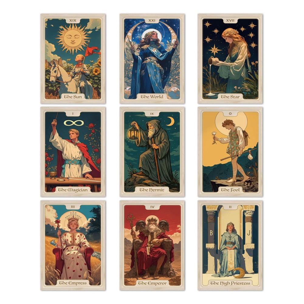 Tarot Wall Art Vintage Tarot Card Poster The Sun Moon Hermit Empress Prints G…