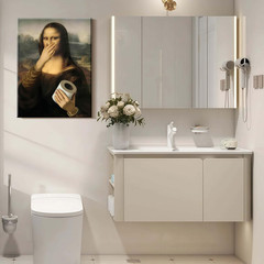 Framed Funny Mona Lisa Bathroom Canvas Wall Art Parody World Famous Paintings Po