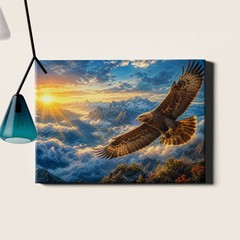 Eagle Over Mountains Canvas Print Sunrise Landscape Wildlife Scene
