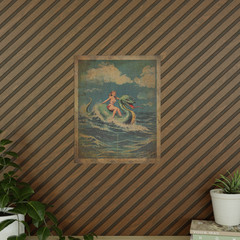 LOCH NESS MONSTER Art, Vintage Girl Riding Nessie Poster, Retro Cryptid Ocean