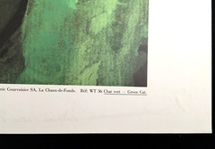 Walasse Ting (1929-2010) Green Cat Poster Paris Edition 1989 20×27 Mounted As-Is