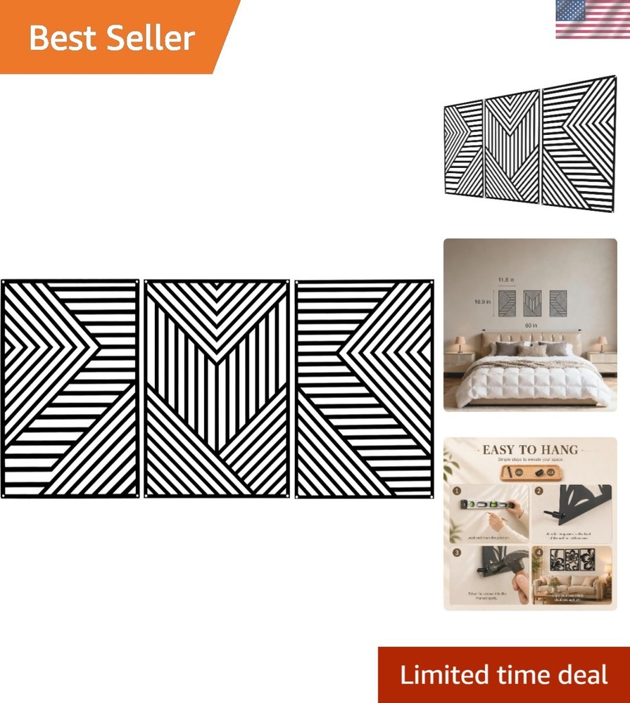 Stylish 3-Piece Metal Wall Decor – Abstract Geometric Art Set with 3D Design