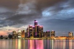 Detroit Michigan Cityscape Skyline at Dusk Photo Art Print Poster 12×18