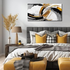 Large Abstract Canvas Wall Art for Living Room Black White and Gold Minimalis…