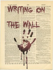 Set 6 Prints On Antique Dictionary Pages Halloween Scary Bloody Hands Wall Decor