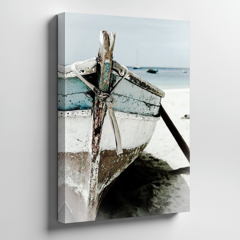 Rustic Weathered Wooden Boat Canvas Wall Art Beach Coastal Wall Decor Print