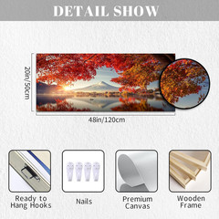 Mount Fuji Canvas Print – Sunrise Landscape with Red Maple Leaves 20×48 Inch