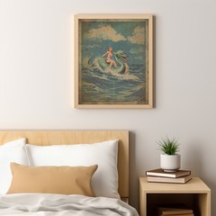LOCH NESS MONSTER Art, Vintage Girl Riding Nessie Poster, Retro Cryptid Ocean