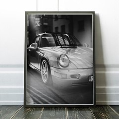 Vintage Silver Porsche Sports Cars Black and White Retro Wall Art Poster Print