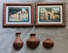 Set of (5) 2 Framed photos & 3 Pots, Plastic, Wall Art, Mexico