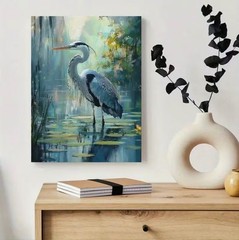 Canvas Wall Art HERON IN LILY POND 12 x 16 Unframed 885