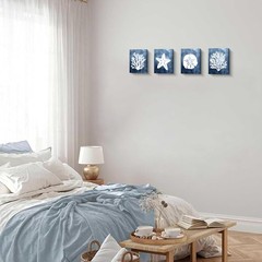 Sea Coral Starfish Sand Wall Art, Set of 4 Framed Canvas Prints, 8×10 Inch Co…