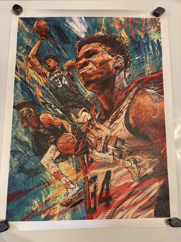 Giannis Antetokounmpo 11.5×15.5 Abstract Art Canvas Poster- NBA Basketball Bucks