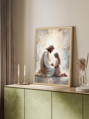 Jesus with Girl Wall Art Religious Wall Decor Christian Canvas Wall Art for L…