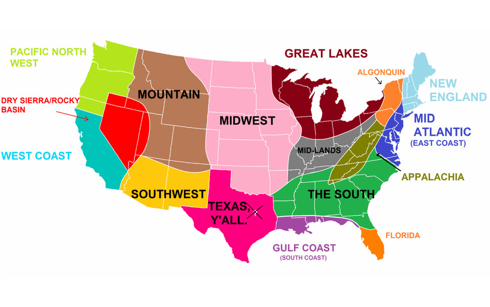 USA UNITED STATES REGIONS BLANK MAP GLOSSY POSTER PICTURE PHOTO PRINT cool 5222