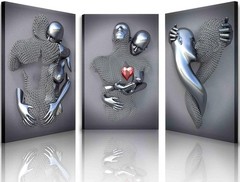 3D Metal Effect Framed Wall Art for Bedroom Love Heart Couple Decor