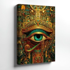 Wall Art Egyptian Eye of Horus Steampunk Canvas Print Poster Gold Teal Decor