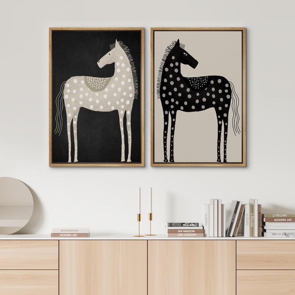 Wall26 Polka Dot Horse Abstract Animal Modern Framed Canvas Print Set of 2