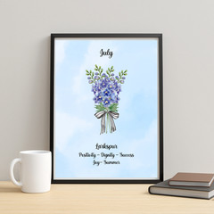 July Birth Flower Larkspur Blue Watercolor Wall Art Print Gift 8×10 UNFRAMED
