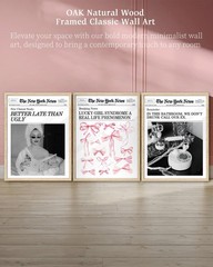 Natural OAK Wood Trendy Retro Newspaper Beige Framed Wall Art, 12×16 in Hot G…