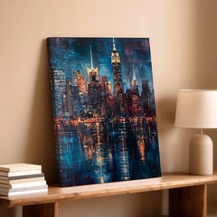 Wall Art Night City Skyline Canvas Print Urban Abstract Reflection Home Decor